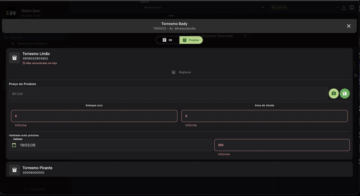 Tela de Controle de Estoque com campos organizados