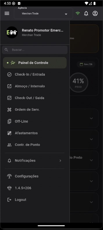 Menu lateral aberto mostrando Ordem de Serv. entre as opções
