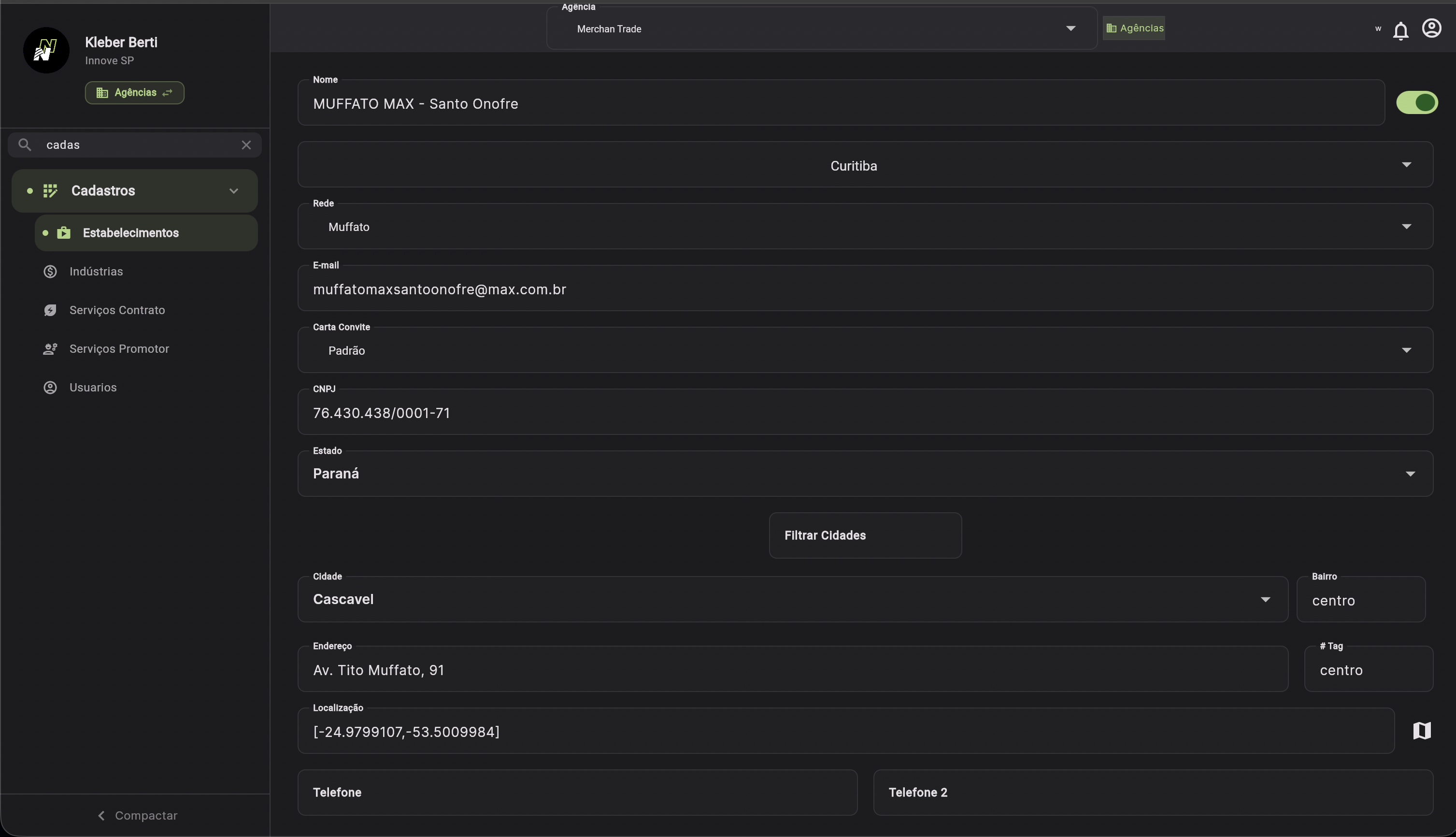 Cadastro de Estabelecimentos