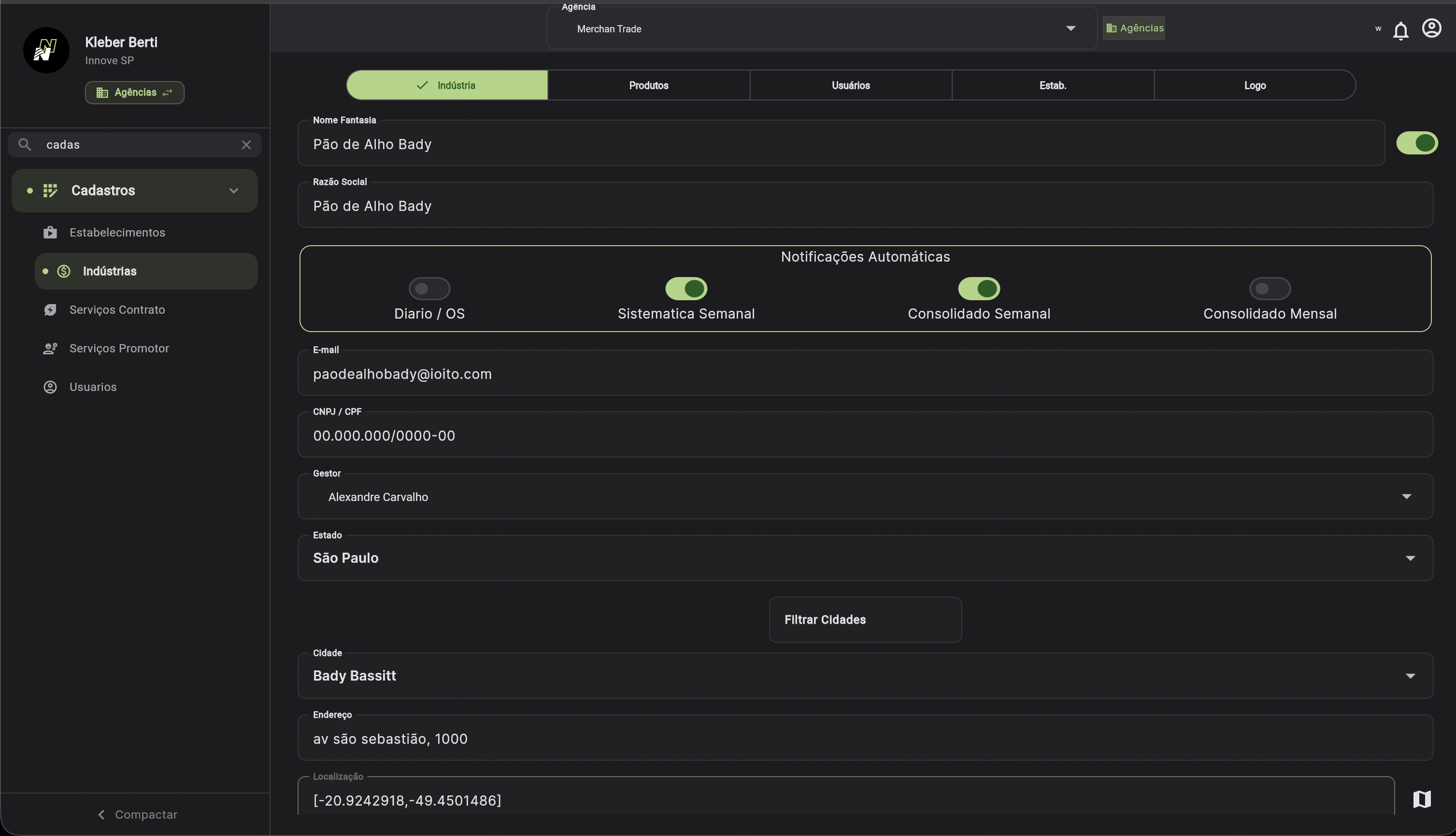 Cadastro de Industrias