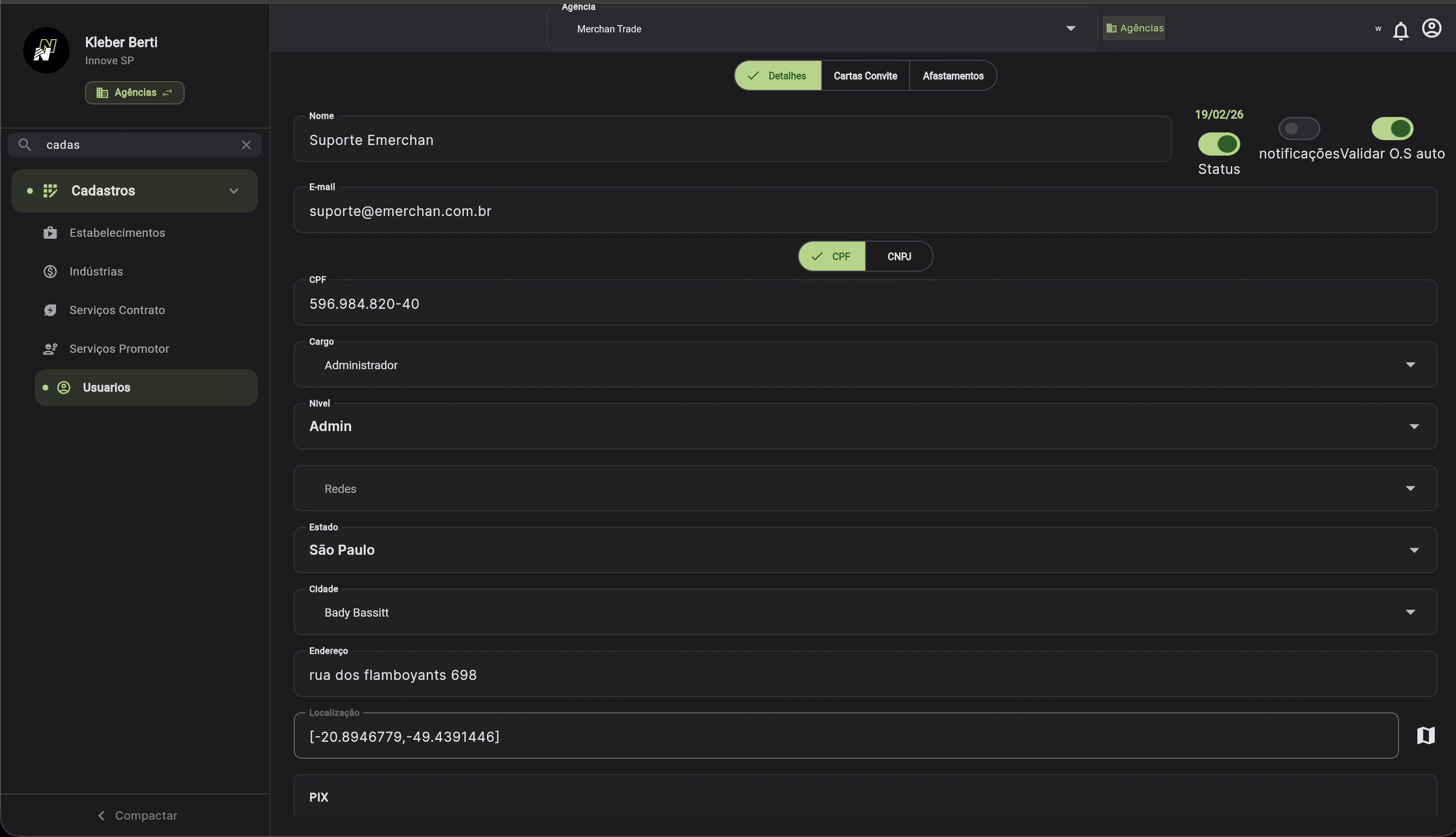 Cadastro de Usuarios