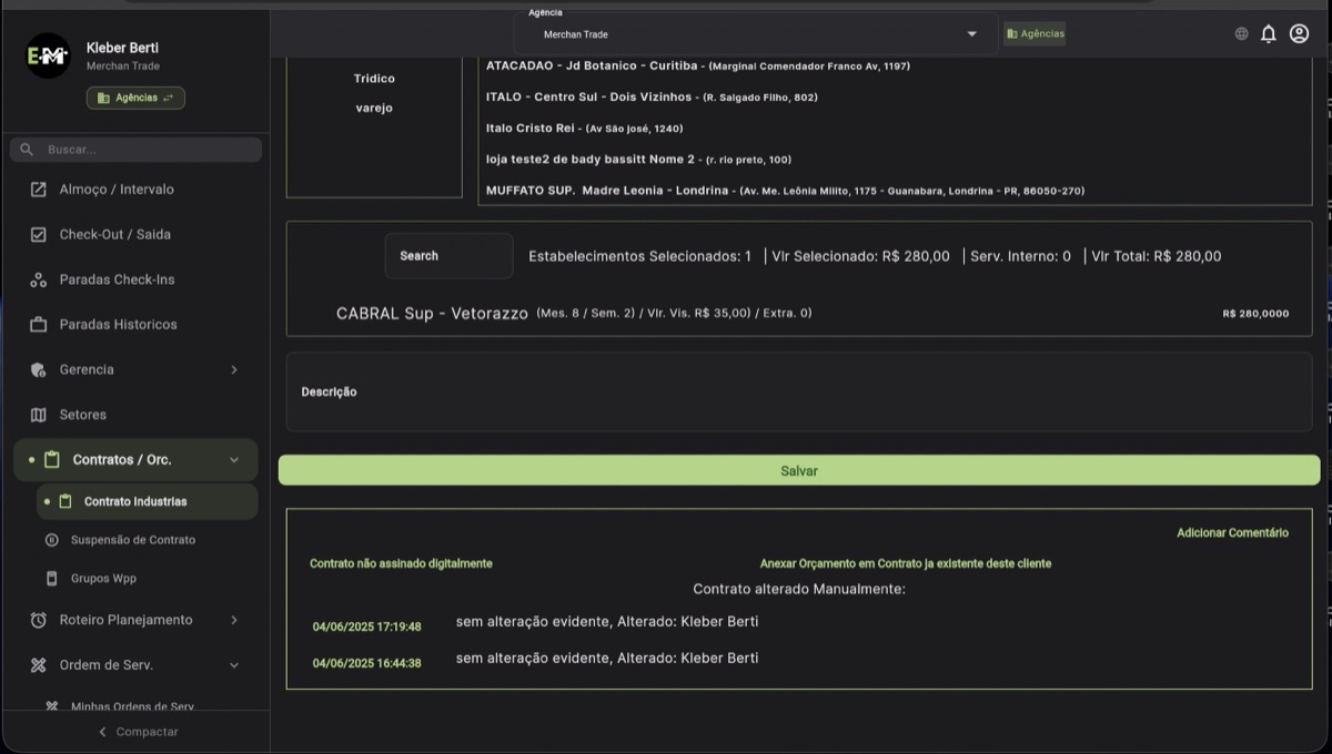 Log de Alterações do Contrato