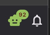Ícone da IA com contador de tokens 92 e sino de notificações