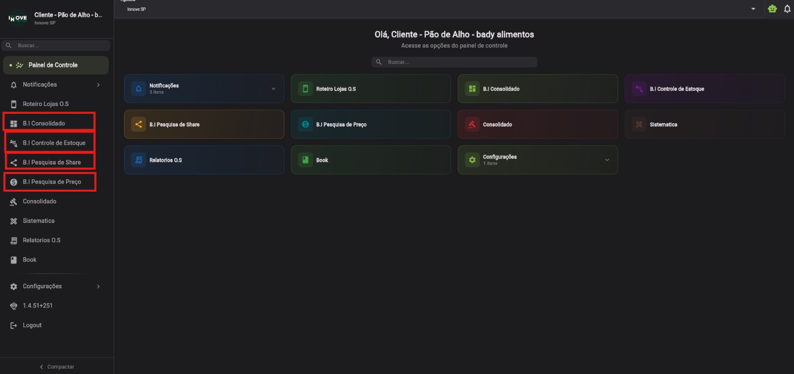 Menu de relatórios para indústrias
