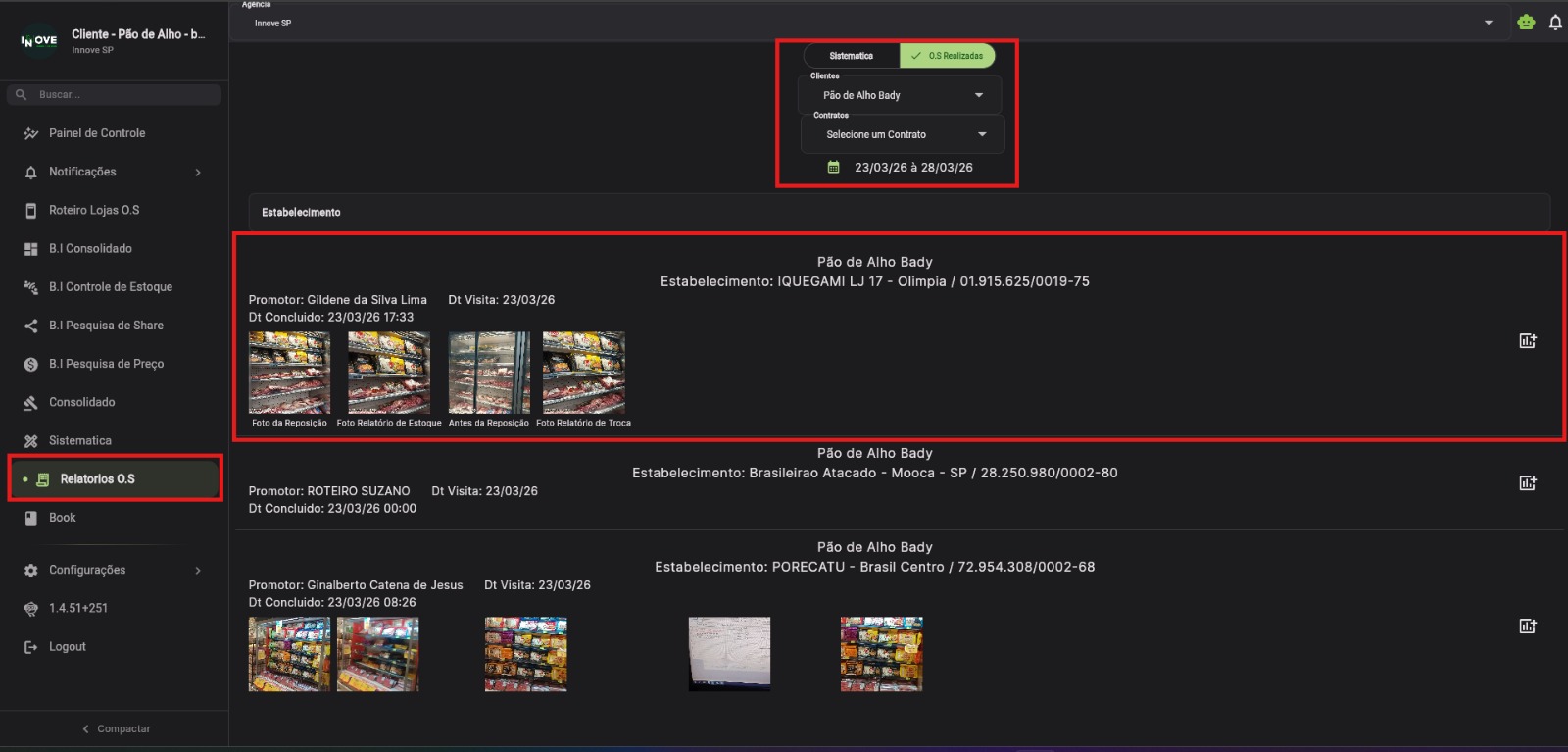 Relatório de O.S. para indústria