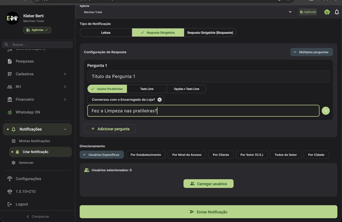Criar Notificação com múltiplas perguntas