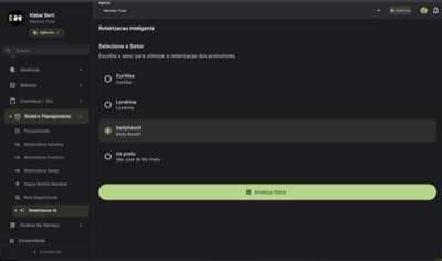 Setor selecionado com botão Analisar Setor ativo